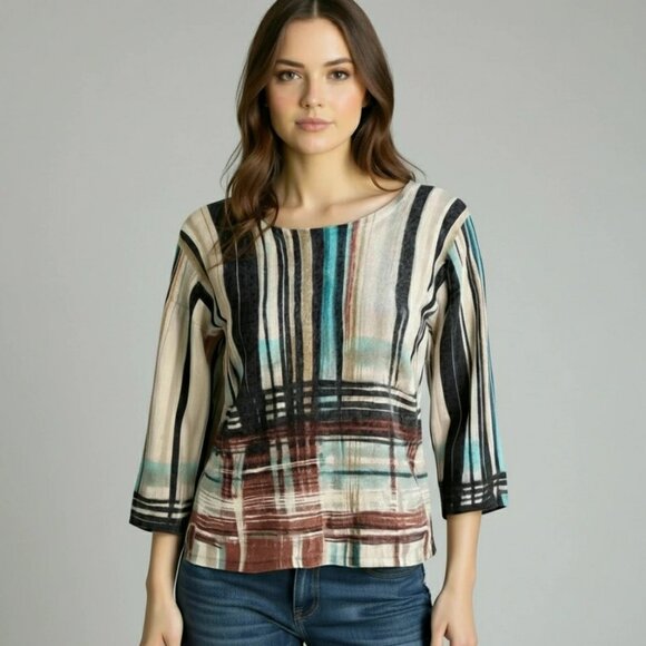 Neiman Marcus Plaid Cashmere Collection Retro-Inspired Plaid Print Sweater - Picture 1 of 12